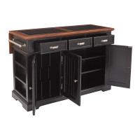 OSP Home Furnishings BP-4203-943DLG Farmhouse Basics Kitchen Island in Black Finish with Vintage Oak and Granite Inlay Top with Drop Leaf